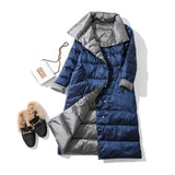 2021 Winter Women Turtleneck White Duck Down Coat Double Breasted Warm Parkas Double Sided Down Long