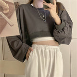 Streetwear Women Sexy Solid Cropped Sweatshirts Oversize Loose Harajuku BF Pullovers Spring Korean Chic Casual Y2k