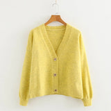 Autumn Cardigan Single Breasted Green Pink Yellow Short Women Long Sleeve Loose Caridgan Female Knitted Jacket
