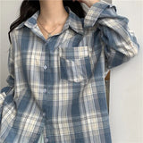 Vintage Oversized Plaid Long Sleeve BlouseOutfit