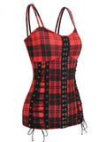 Lace Up Plaid Front Zipper Tank Top Lacing Flared Camis Button Tops 2022