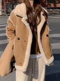 Aesthetic Long Sleeve Padded Jackets Women y2k Style Wool-lined Winter Warm Loose Cardigan Coat Windproof
