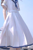 Japanese Sailor Collar Y2k Dress Mid Length A-Line Slim Waist Pleated Dresses Preppy Style Sweet Women Summer