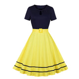 Pin Up Retro Dress Robe De Cocktail 50s 60s Short Sleeve O Neck A Line Swing Sundress Cotton Swing Rockabilly