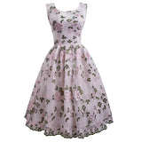 Embroidery Lace Dress Sexy Sleeveless A-Line Party Casual Swing Pink Jurken Mesh Vintage Women Formal