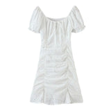 Queens Vintage Women White Lace Patchwork Off Shoulder Bohemian Mini Dress Ladies Short Sleeve Bodycon Sexy Boho