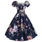 2022 Summer Dress Women Puff Sleeve Swing Vintage Dresses Robe Femme Elegant Floral Print Pin Up Party Dresses
