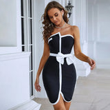 New Summer Women Strapless Bandage Dress Sexy Sleeveless Backless Bow Black Celebrity Club Elegant Evening Party Mini