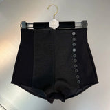 2022 Autumn New Arrival Single Breasted Buttons Stretch High Waist Black Slim Shorts Women