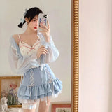 Kawaii Mini Skirt Women Summer Casual Designer Elegant Lolita Sexy Skirt High Waist Lace Bandage Y2k Sweet