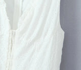 White Embroidery Hook V-neck Mini Dress- Outfit