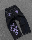 Popular Vintage Graffiti Jeans Women New Punk Rock Hip Hop Straight Pants Harajuku Loose High Waist Wide Leg Casual