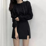 Slit Mini Skirts Women Korean High Waist Solid Irregular Skirts Office Lady Fashion Stretchy Chic Simple A Line Skirts
