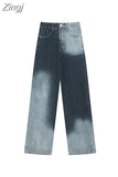 Women Straight Jeans Korean High Waist Chic Gradient Female Denim Trousers Vintage Baggy Casual Fashion Streetwear
