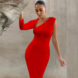 Dress for Women 2022 Summer White Midi Bodycon Dress Elegant Sexy One Shoulder Evening Party Dress Club High
