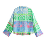 Patchwork Button Up Shirt Women Print Long Sleeve Top Female Loose Summer Blouses Woman 2023 Collared Women's Beach