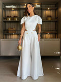 New Summer Solid Women Jumpsuit Sleeveless O-neck Naked Waist Wide Leg Long Pant Bodysuit Fashion Fit Casual