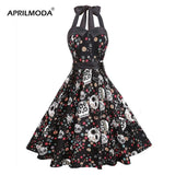 Vintage Holiday Party Gothic Dress 50s The Nightmare Before Christma Skull Jake 3D Print Sleeveless Skater Pleated