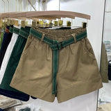 Shorts A-LINE Cotton Loose Elastic Waist Women's Summer Shorts Solid Wide-leg White Five-point Pants High Waisted