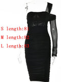 Double Layer Mesh Bodycon Dress Women's Summer One Shoulder Zipper Mini Dresses Women Sexy Night Club Party