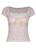 Lace Trim Crop Top-Outfit