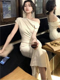 New Elegant Off Shoulder Birthday Evening Party Dress Women Sexy Bodycon Slim Midi Graduation Vestidos Female