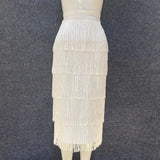 Women Bandage Skirts New Tassel Sexy Elegant Party Evening Long Skirts Fashion Woman 2021 Black