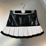 2022 Autumn New Arrivals High Waist Black White Patchwork Slim Pu Pleated Skirt Women