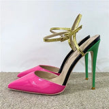 Rose Women Pointed end Slingback Sandals 10cm High Heel Stiletto Ladies Jelly 12cm Party Shoes Pink Black LX019