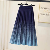 Winter Gradient Knitted Skirt For Women Korean Casual High Waist A-line Pleated Skirts Office Ladies Warm Thicken