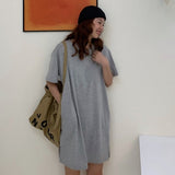 Casual Loose Solid T Shirt O Neck Mini Dress Batwing Short Sleeve Basic Dresses