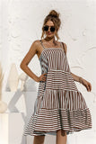 2021 Summer New Fashion Sexy Spaghetti Straps Adjustable Backless Women's Dress Casual Loose Solid Stripe Ladies
