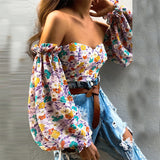 Floral Print Strapless Chiffon Shirt Fashion Women Off Shoulder Halter Sexy Blouse Shirt Summer Backeless Tops
