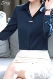 Women's Silk Shirts 2023 Spring Fashion Solid Loose Fashion Ladies Tops Button Long-sleeve Blouse Turn-down Collar Women