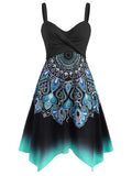 Neck Casual Dress Floral Baroque Print Twisted Handkerchief Dress Vintage Women Mini Party Dress