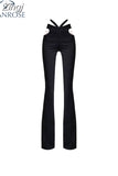 Out Pearls Chain Low Waisted Flare Jeans Slim Aesthetic Retro Denim Sweatpants Streetwear Fashion Harajuku Korean