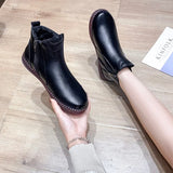 Handmade Genuine Leather Women Ankle Boots Casual Snow Boots Winter Ladies Flat Shoes Zip Rubber Botines