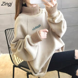 Women Lazy Wind Thick Warm Letter Y2k Sweatshirt Pullover Korean Fashion Loose Turtleneck Tops Autumn Winter Lady