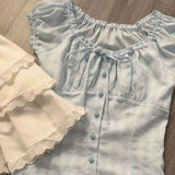 Coquette Elastic Collar Bow Tie Short Sleeve TeeOutfit