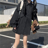 White Black Shirt Kawaii Harajuku Long Lantern Sleeves Oversize Korean Style Button Up Blouses Women Casual
