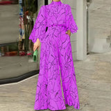 Pattern Printed Wide Leg Pants Office Overall Fashion High Waist Romper Chic New Women Long Sleeve High Collar