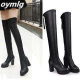 Autumn Winter Women's Pu Leather Over The Knee Boots Back Zip Thick High Heel Platform Thigh Boots Ladies Fashion Shoe