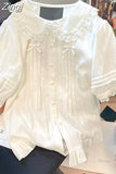 Sleeve Lace Bow White Shirts Sweet Japan Style Chemises Femme Peter Pan Collar Harajuku Women Y2k Jk Bottoming