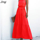 Elegant Sexy beach long Dress Women Print Flowers Polka-dot strap Ladies Halter boho dress women vestidos 2021