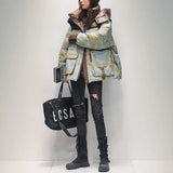 Thick Warm Down Parkas Women Streetweat Print Down Jacket Fashion Harajuku Casual Oversize Coat Winter Hooded