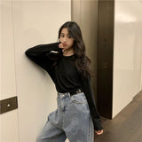 Style Solid Basic Tee Shirt Casual O-Neck Long Sleeve T-Shirt Autumn Women's Clothing Harajuku High Teen