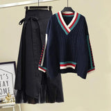 Women Summer Sets Mesh Patchwork Slash Neck Tops + Asymmetric Skirt 2 Piece Sets Female Party Suits Elegant Casual Two Piece