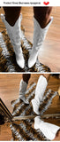 Onlymaker Women White Knee High Boots Western Cowboy Boots Wide Calf Embroidered Pointed Toe Block Heel Pull-On Cowgirl
