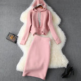 Winter Two Pieces Sets Womens Outfit Korean Casual Hooded Sweatshirts Tops And Skirts Sets Women Pink Tracksuits
