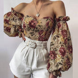 Floral Print Strapless Chiffon Shirt Fashion Women Off Shoulder Halter Sexy Blouse Shirt Summer Backeless Tops